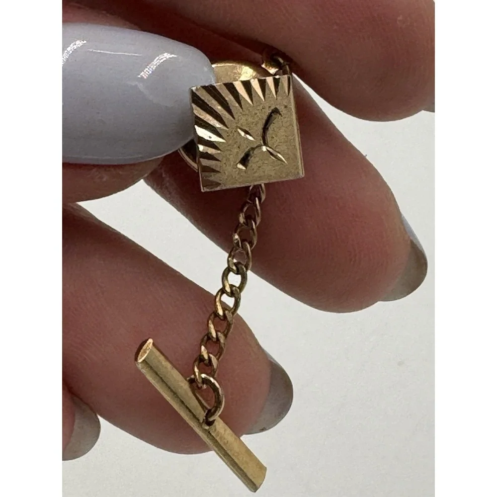 Men's Golden Square/ Diamond Shape Tie Tack with Chain